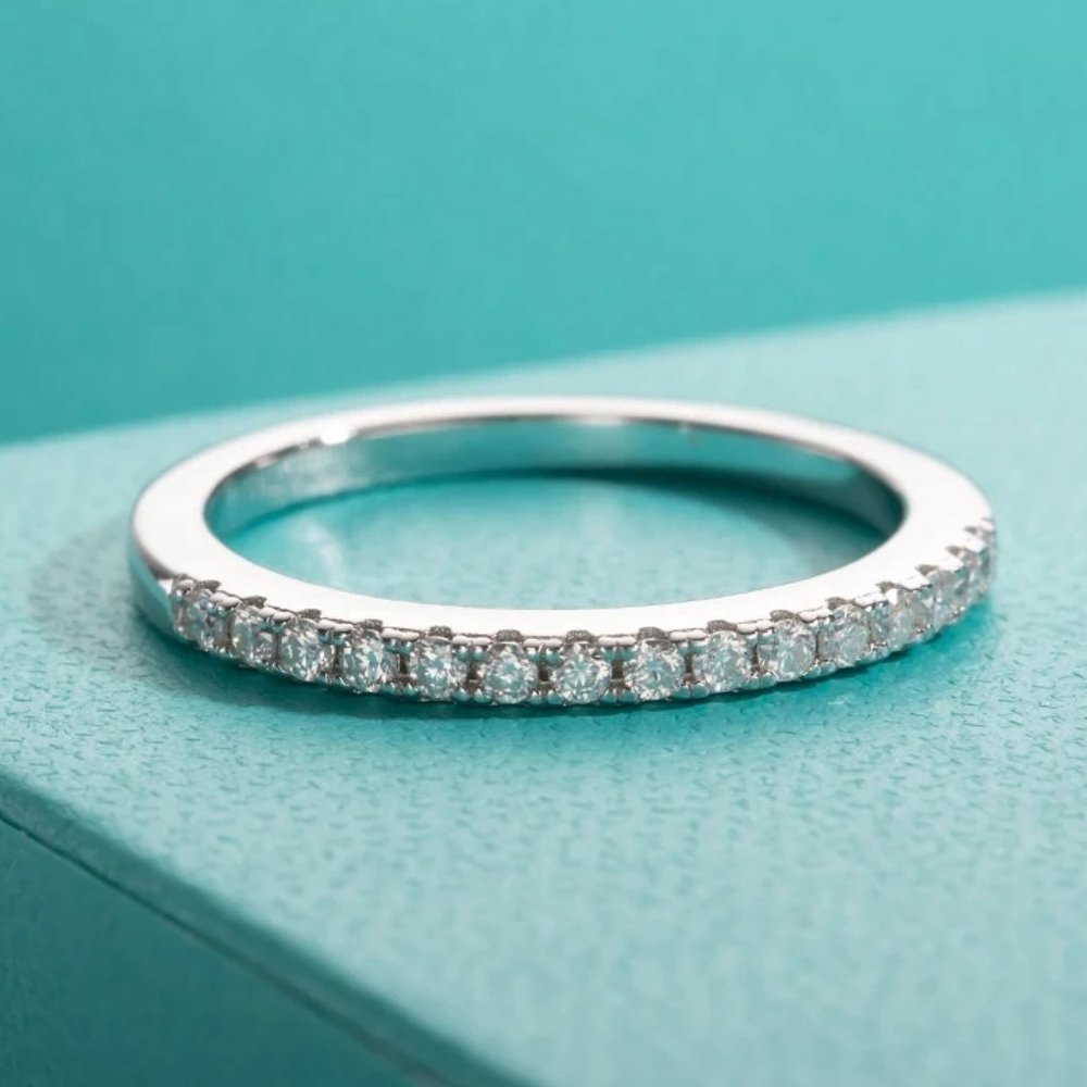Certified 1.5mm Moissanite Diamond Pave Half Eternity Ring NEW